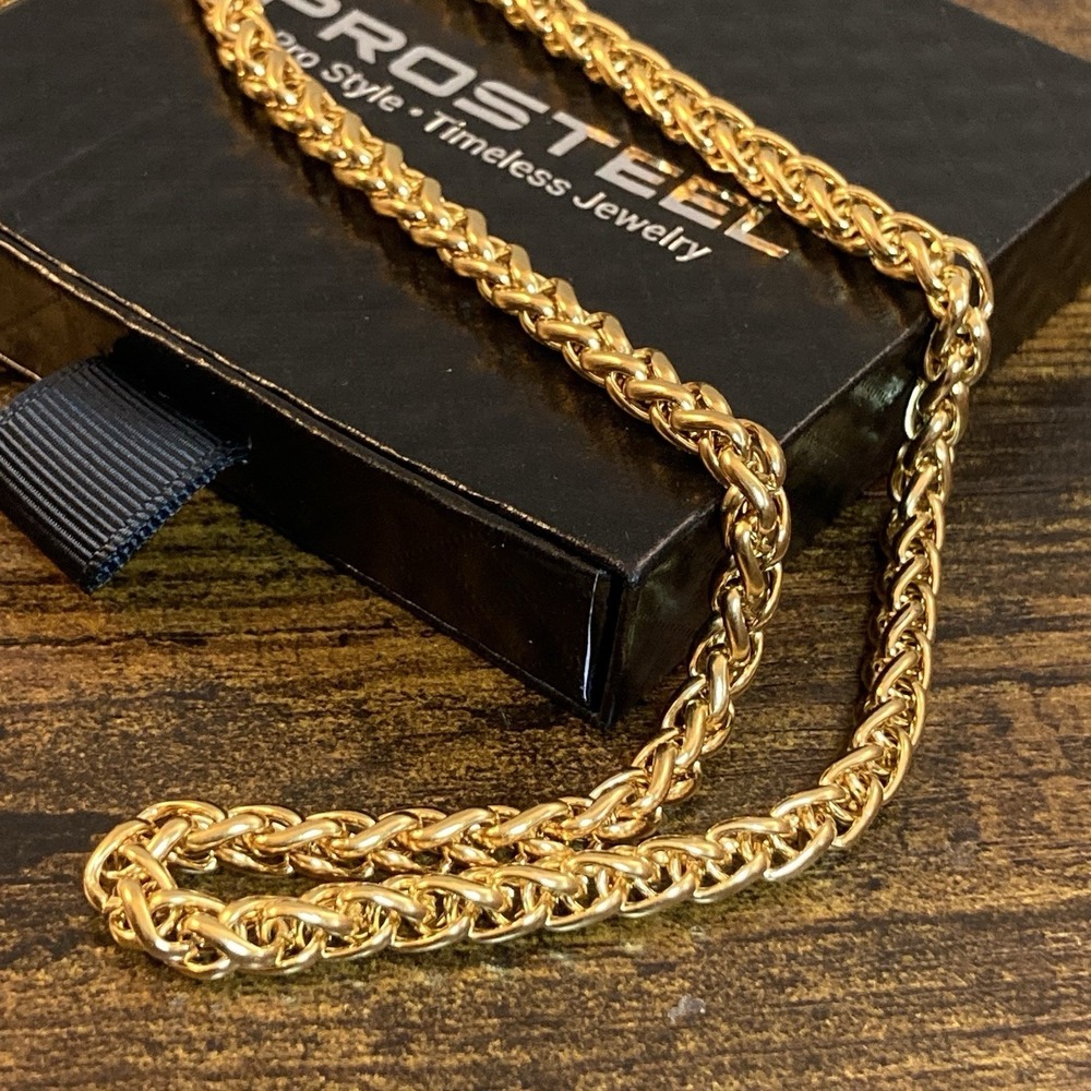 PROSTEEL Gold Tone Franco Chain Necklace 30"‎ 6mm Braid Link Lobster Clasp